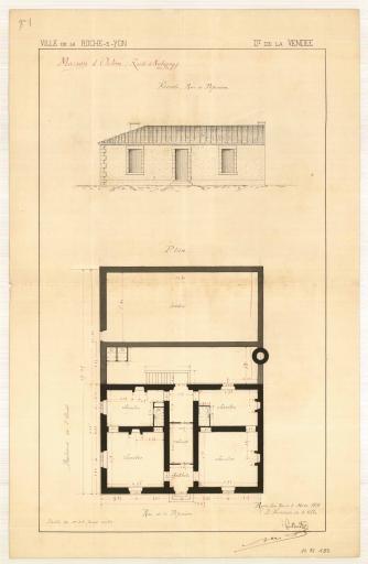 Maison d'octroi (route d'Aubigny) : façade rue de la Pépinière, plan / dressé par l'architecte de la ville, P. Guillerot.